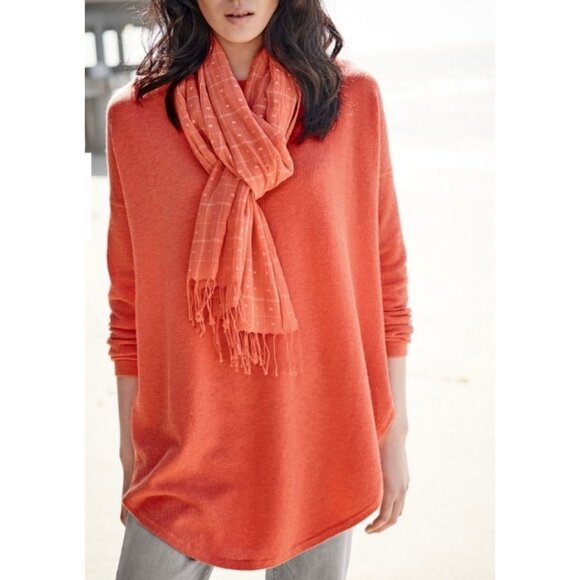 Eileen Fisher Cotton Cashmere Waffle Knit Top XL Orange - Picture 1 of 14
